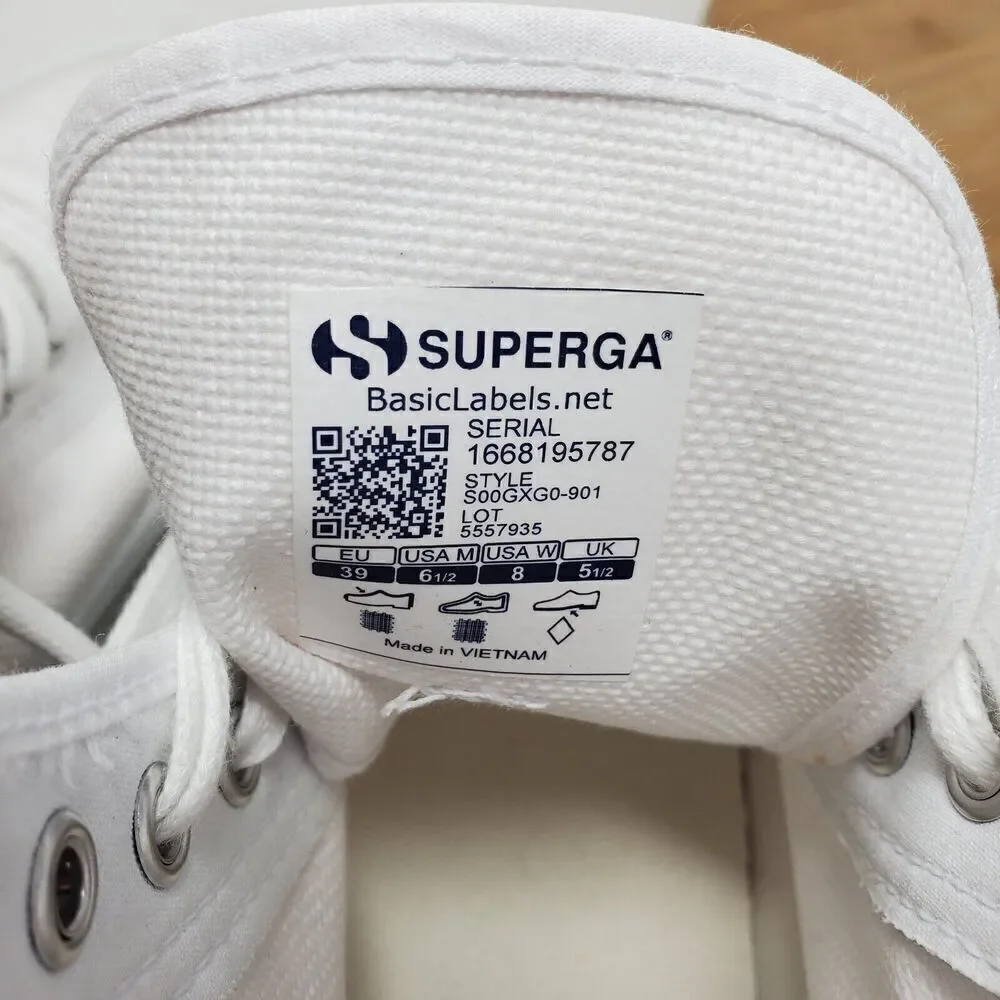 Superga Platform‎ Shoes Womens 8 White Canvas High Chunky Lug Sole Sneaker